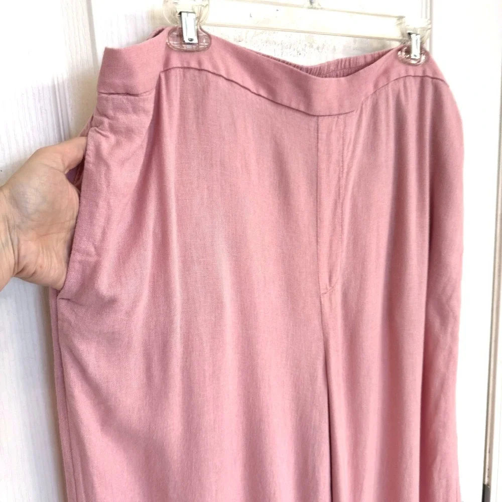 Banana Republic Pink Linen Blend Wide Leg Cropped Pants Womens XL Elastic Waist